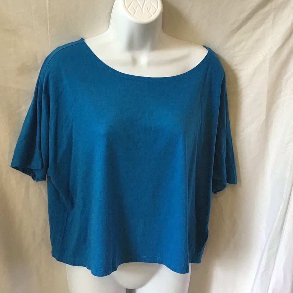 Lole teal dolman top, SS crop, loose neck-off shld